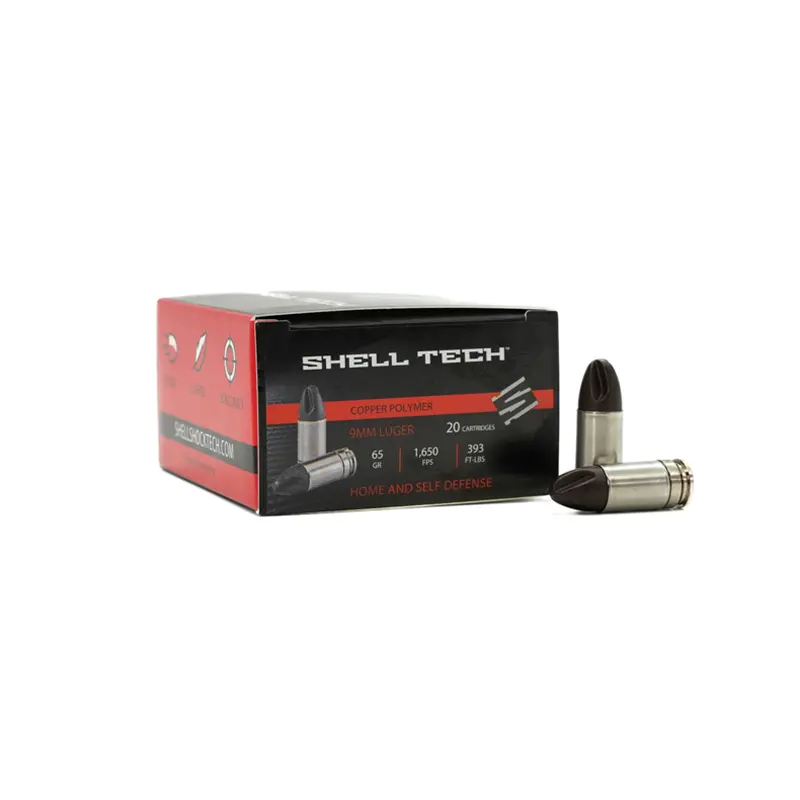 Shell Tech 9mm Luger Ammo with Fluted Copper / Polymer Projectile